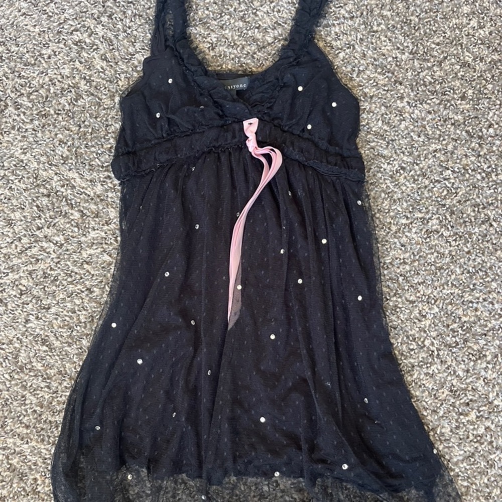 Bedazzled Black Mesh Top Y2K style